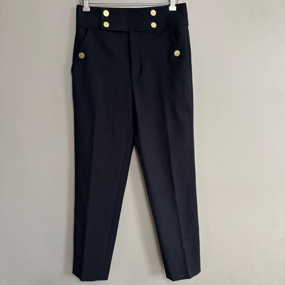 High-Waist Black Dress Pants with Gold Buttons